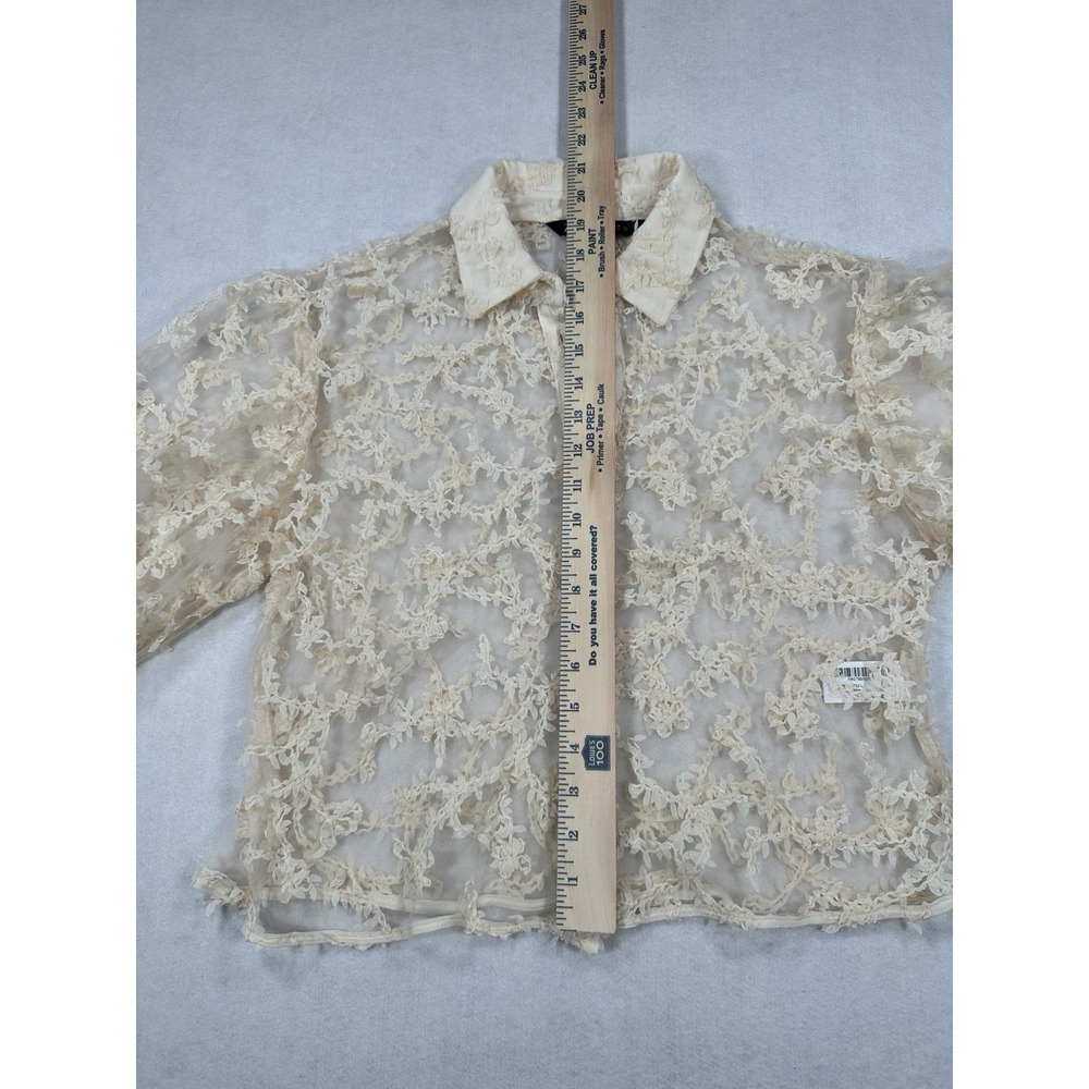 ZARA Cream Sheer Floral Lace Embroidered Cropped Balloon Sleeve Blouse Women's L - Picture 8 of 11